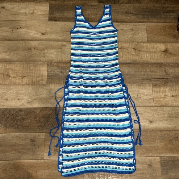 My Beachy Side crochet blue and white striped dress - Picture 3 of 5